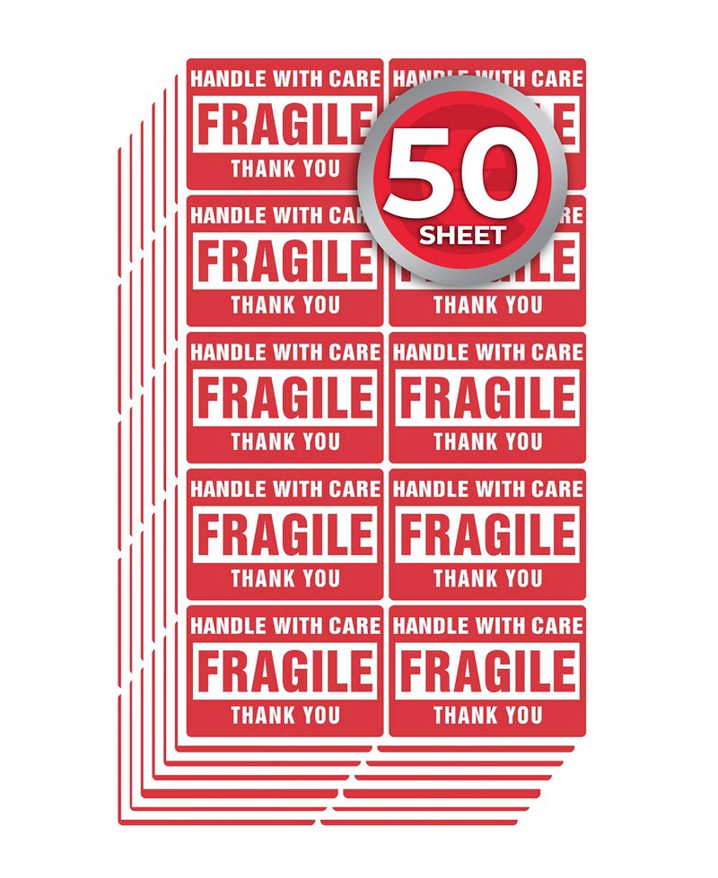 enKo Products enko 2 x 3 Inch Fragile Stickers Handle with Care Warning Packing Shipping Label - Permanent Adhesive (50 Sheet, 500 Labels) - Image 1